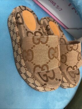 Gucci Brown Monogram Slide Sandals
